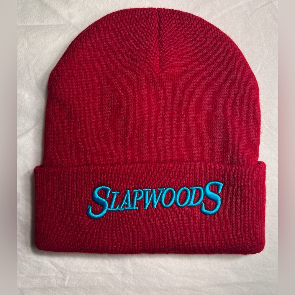 Slapwoods Embroidered Unisex Casual Streetwear Adult Red Beanie|Winter, Autumn